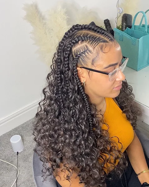 Large Cornrows with Voluminous Curly Extensions