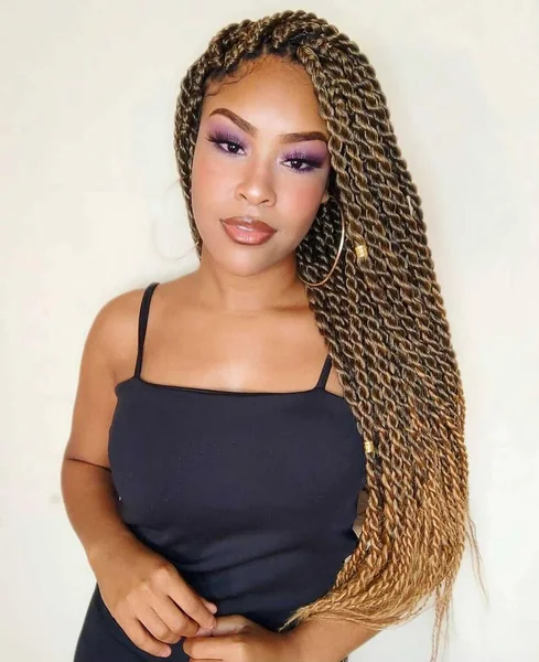 Long Blonde Senegalese Twists Side Swept