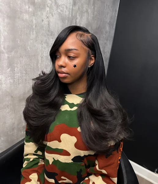 Side Part Weave Long Black Wavy Hair