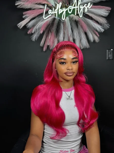 Hot Pink Frontal Wig with Braided Hairline
