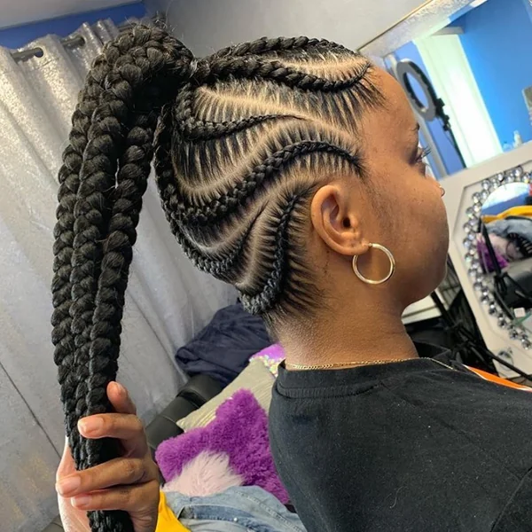 Cornrow Ponytail with Feathered Side Braids