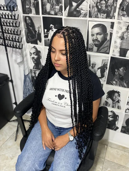 Large Black Twist Braids with Curly Ends