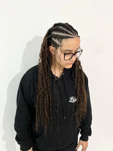 Cornrow Half-Up with Long Curly Extensions