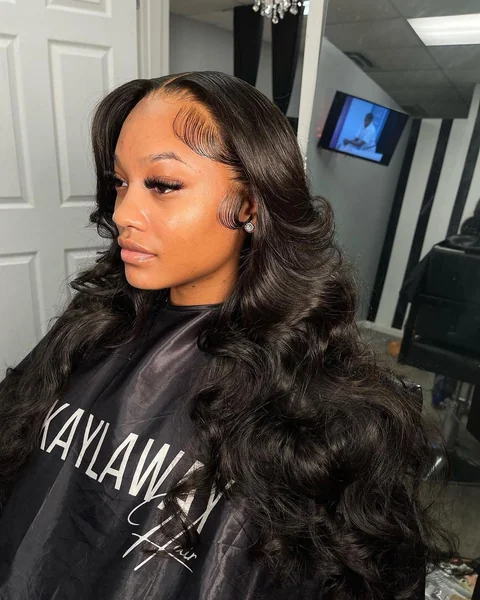 Black Body Wave Wig with Swoop Baby Hairs