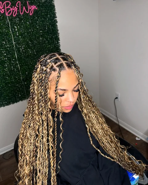 Long Blonde Twists with Curly Ends