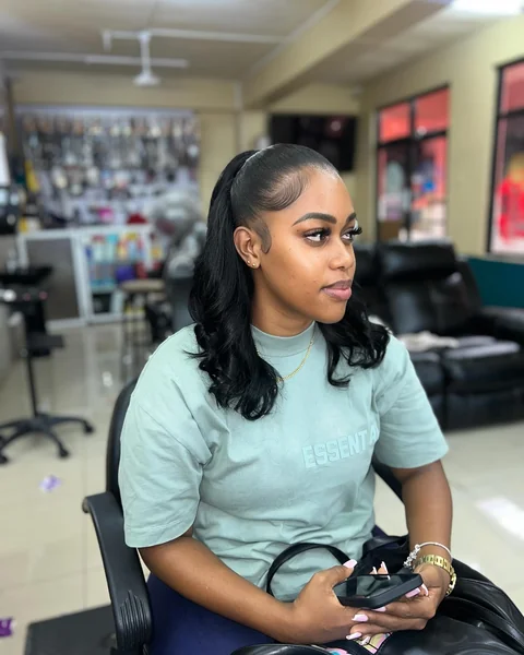 Quick Weave Ponytail with Side-Swept Bang