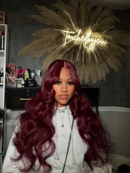 Burgundy Body Wave Wig with Middle Part