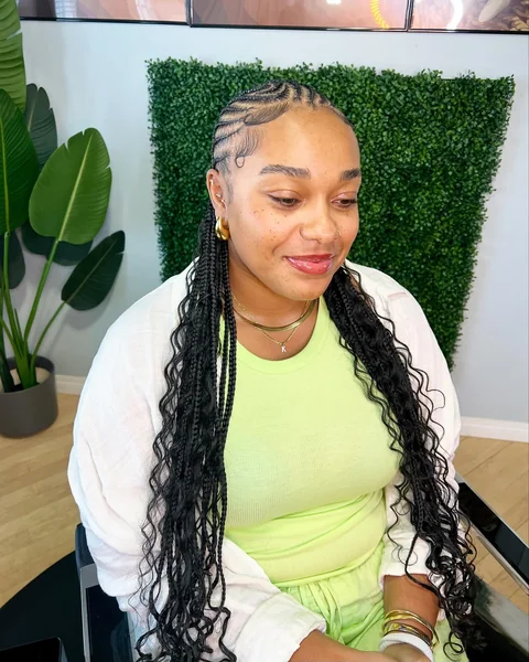 Cornrow Braids into Box Braids with Curly Ends