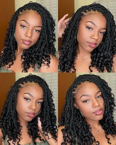 Short Bob Knotless Braids with Curly Ends