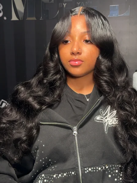 Black Body Wave Wig with Fringe Bangs