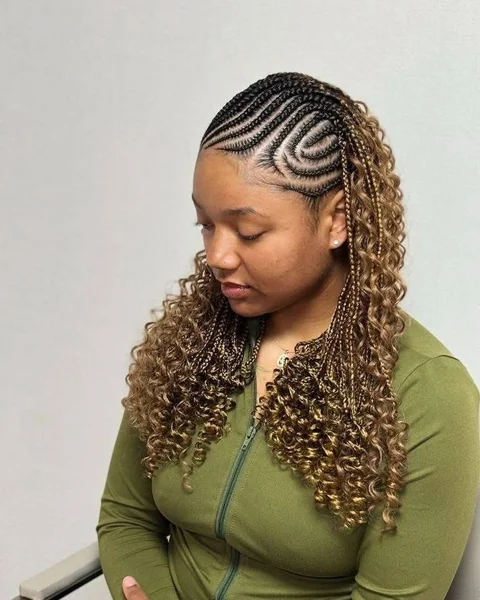 Cornrow Hairstyle with Blonde Ombre Curly Extensions