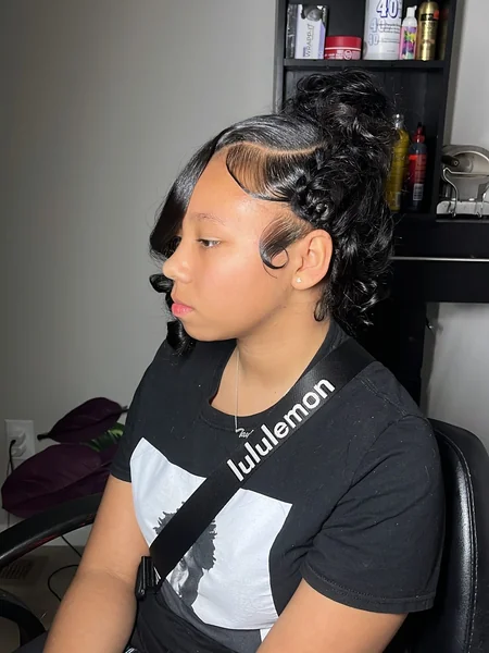 Curly Quick Weave Updo with Side Ringlets