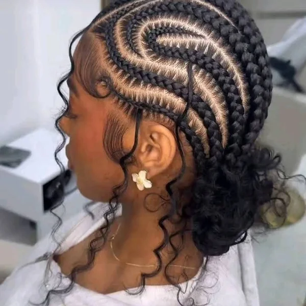 Kids Cornrow Updo with Curly Tendrils
