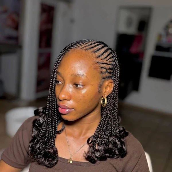 Black Knotless Braids Bob with Curly Ends