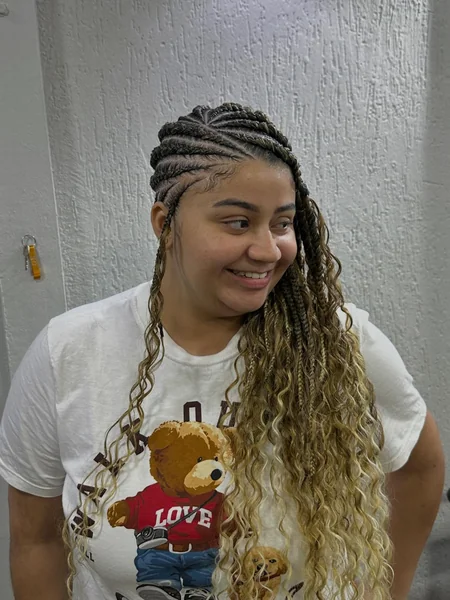 Dark-to-Blonde Ombre Lemonade Braids with Curls