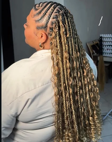 Cornrows into Blonde Ombre Curly Braids