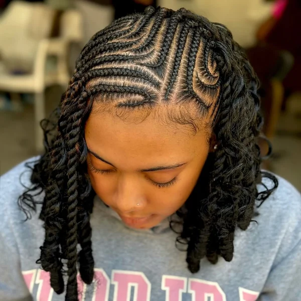 Short Lemonade Braids with Geometric Design and Curly Ends