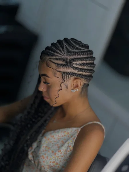 Lemonade Braids with Starburst Tribal Cornrow Design