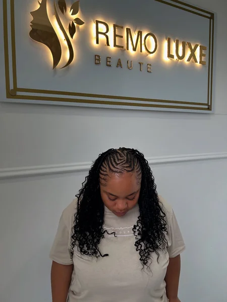 Cornrow Front Design into Curly Extensions on Black Women