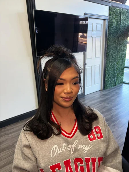 Black Wig Half Up Bun with Side Bang