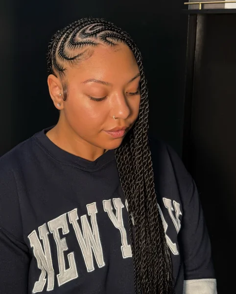 Lemonade Braids with Rope Twist Ends Swept to One Side