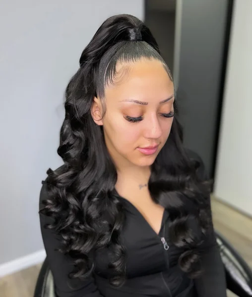 High Ponytail Quick Weave with Long Curly Ends