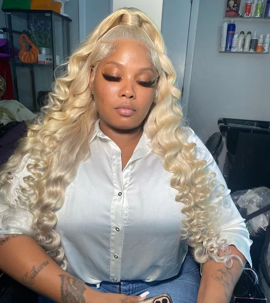 613 Blonde Deep Wave Wig Half Up Style