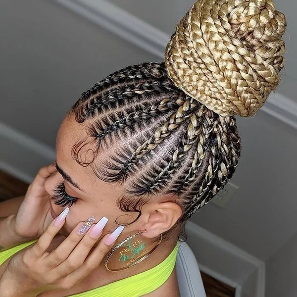 Blonde Cornrow Bun Updo