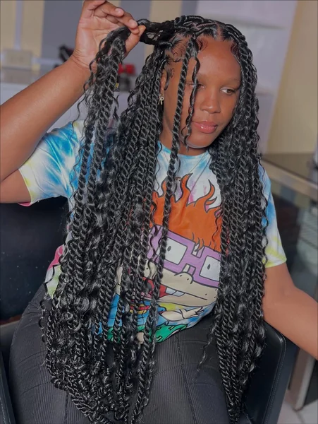 Long Knotless Twists with Curls for Kids
