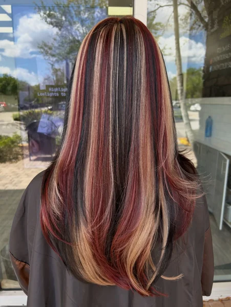Chunky Calico Hair Straight with Black, Red & Blonde