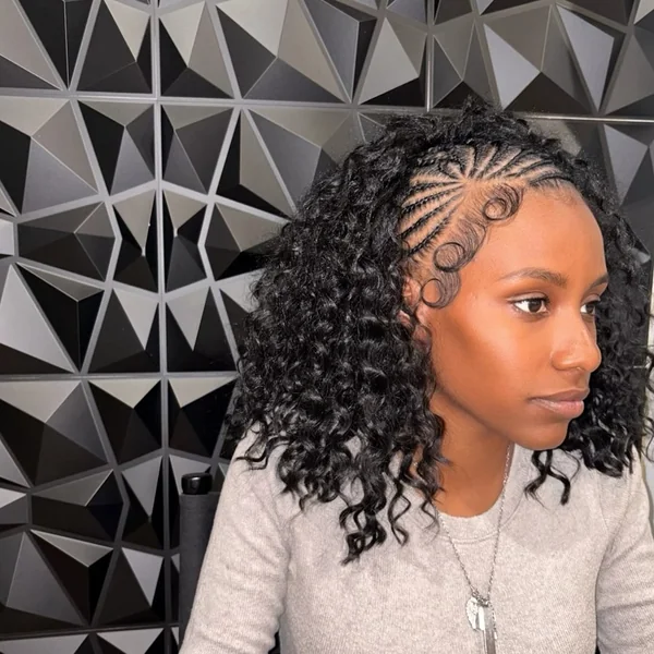 Side Cornrows with Curly Bob