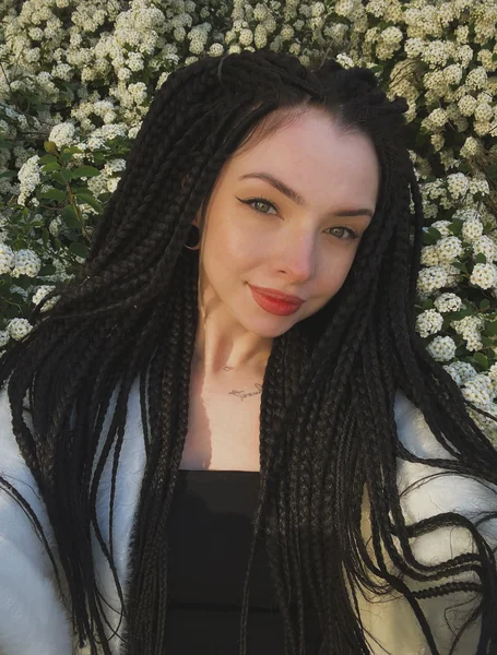 Long Black Box Braids Worn Down