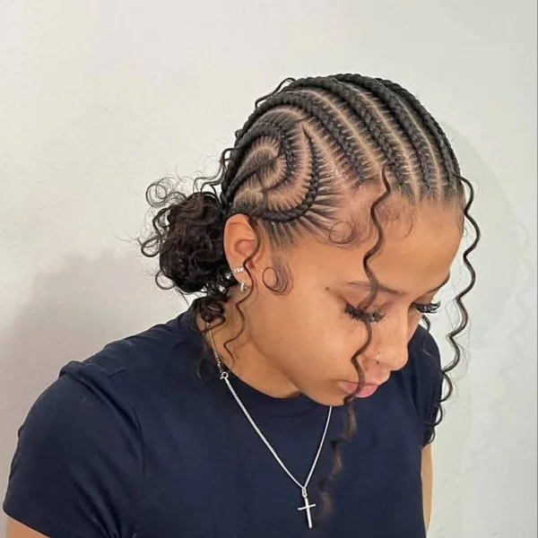 Heart-Pattern Cornrow Braids with Bun