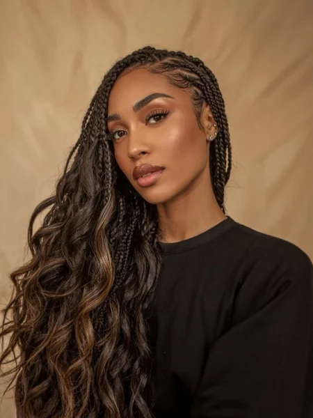 Box Braids with Wavy Highlighted Curls