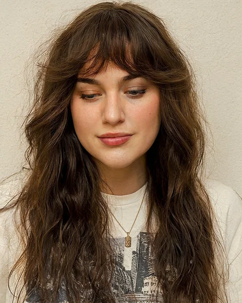 Brunette Curtain Fringe Shag
