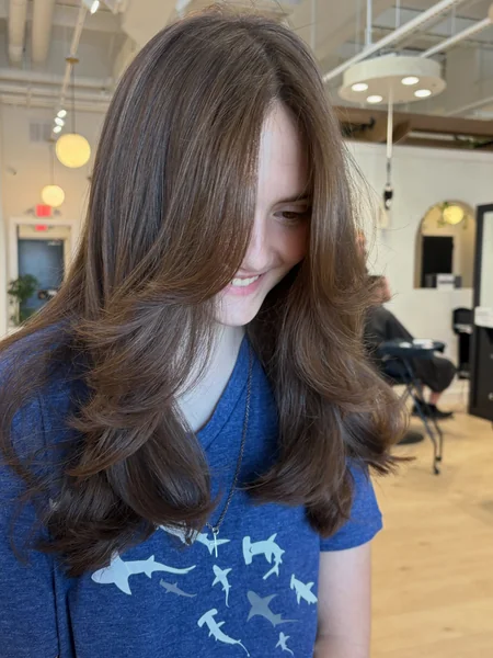 Curtain Bangs on Long Brunette Hair
