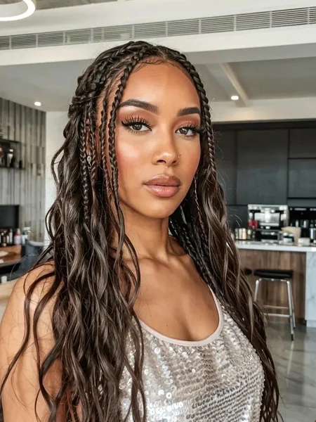 Boho Box Braids with Loose Curly Waves