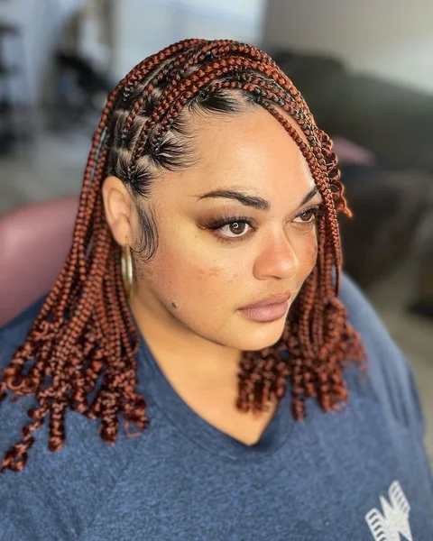 Feed-In Cornrows in Copper with Curly Ends
