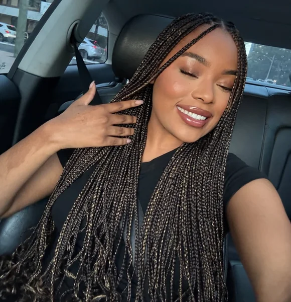 Black Box Braids with Gold Ring Accents