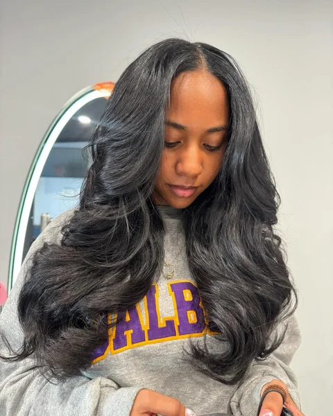 Loose Curl Middle Part Sew In