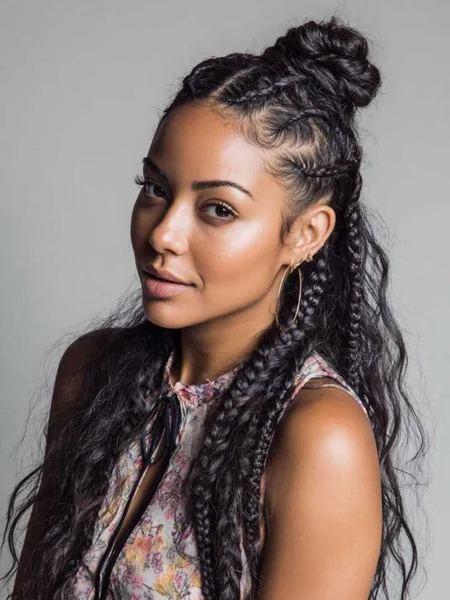 Box Braids Styled into a Rose Bun Updo