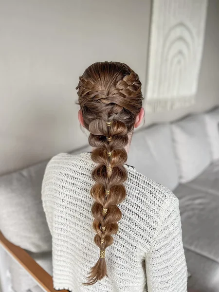 Dutch Braid Bubble Ponytail with Gold Cuffs
