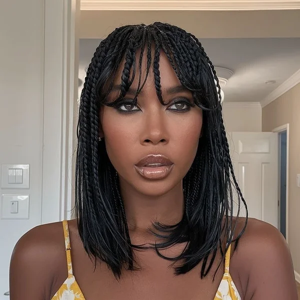 Short Bob-Length Box Braids with Bangs