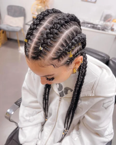 Cornrows with Gold Ring and Star Accents