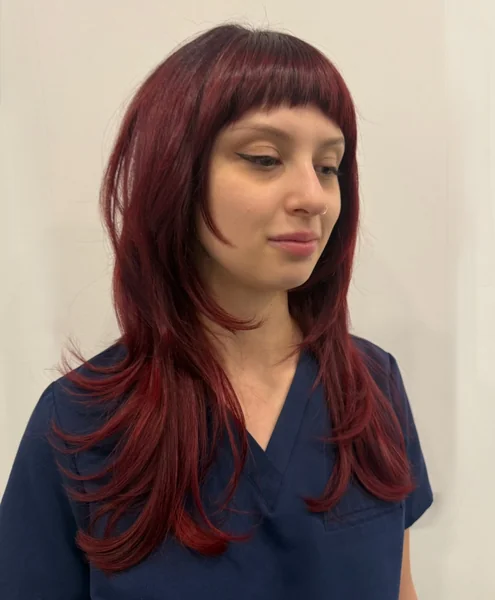 Burgundy Layers With Blunt Fringe