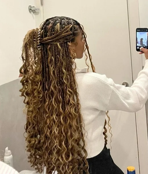 Boho Knotless Braids with Honey Blonde Curly Ends