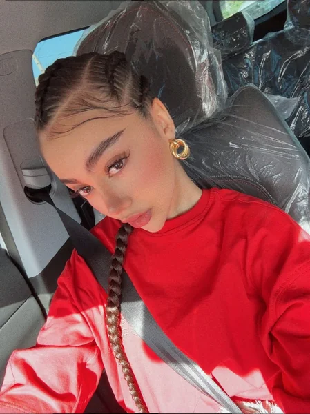 Two Small Cornrow Braids Car Selfie