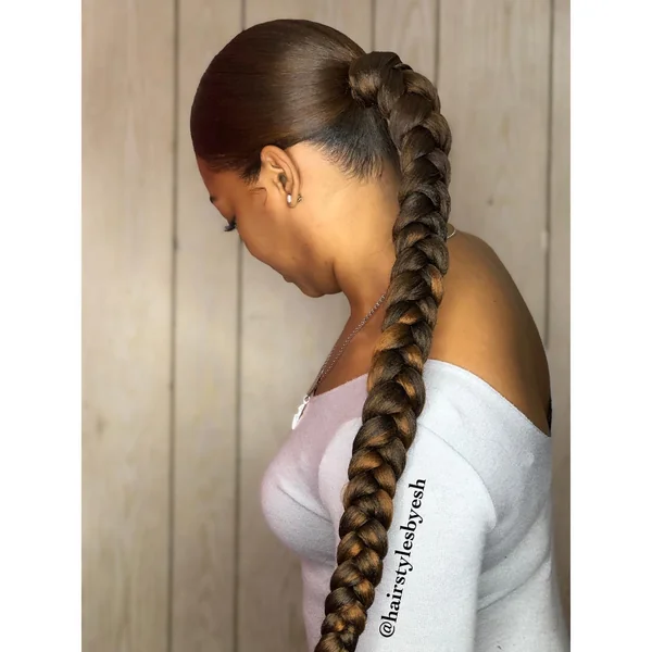Sleek High Ponytail into Single Thick Braid