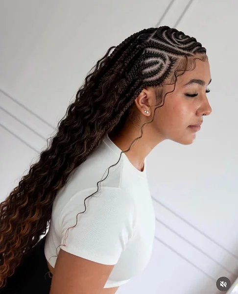 Spiral Cornrows with Curly Ends