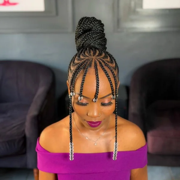 Cornrow Bun with Beaded Strands